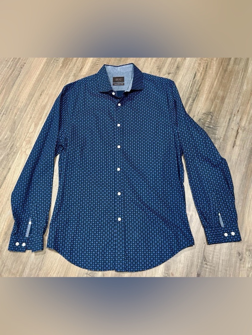 Jachs New York Madison Fit Buttoned Blue Patterned Mens Long Sleeve SZ L